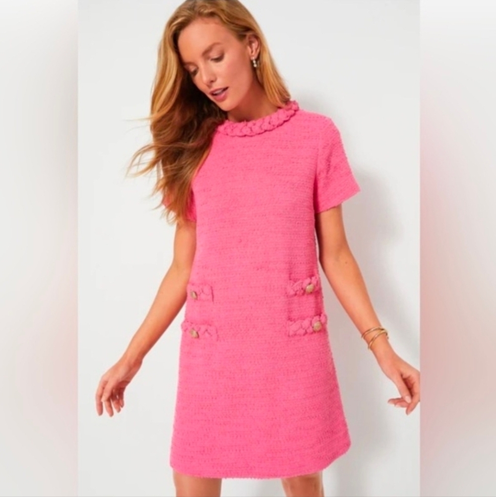 Tuckernuck Small Pink Tweed Jackie Shift Dress  Career Office Party Cocktails